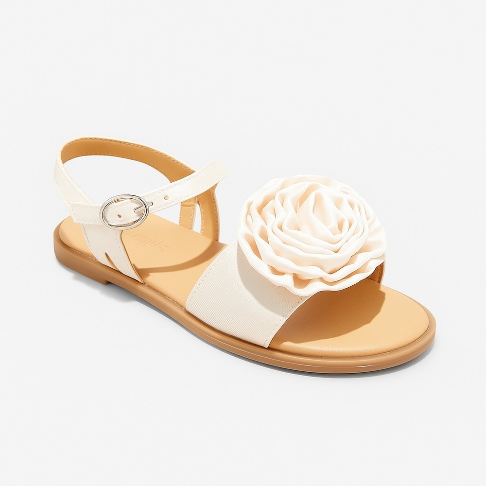 Cat & Jack Girls' Satin Flower Sandals Size 13 – White Dress Sandals